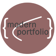 Modern Portfolio API logo with words modern portfolio in white font inside maroon circle with white efficient frontier in background